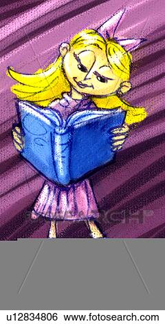 Stock Illustration - girl reading. Fotosearch