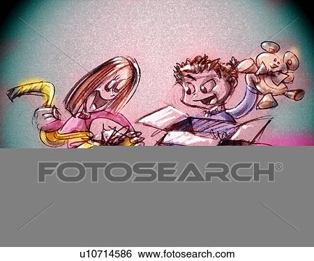 kids opening presents View Large Illustration Stock Illustration - kids opening presents. Fotosearch