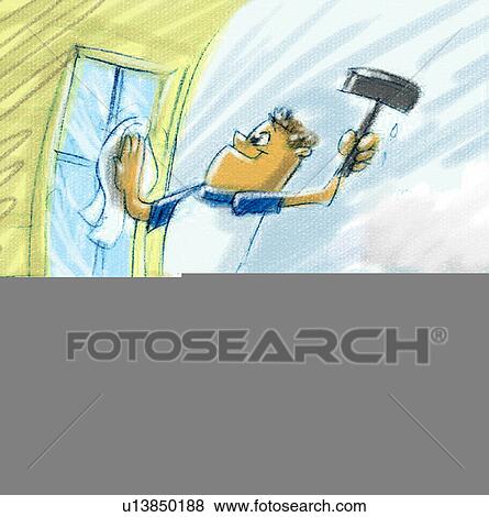 man cleaning window View Large Illustration Stock Illustration - man cleaning window. Fotosearch