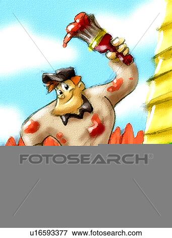Stock Illustration - man painting house. Fotosearch