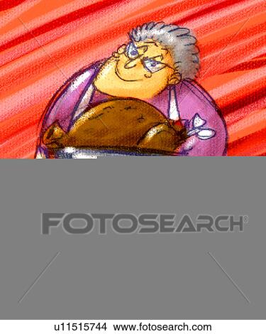 old woman carring turkey on platter View Large Illustration Stock Illustration - old woman carring turkey on platter. Fotosearch