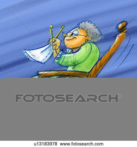 old woman knitting in rocking chair View Large Illustration Stock Illustration - old woman knitting in rocking chair. Fotosearch