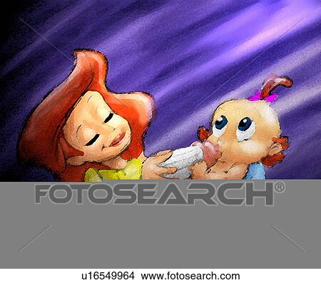 woman bottle feeding baby View Large Illustration Stock Illustration - woman bottle feeding baby. Fotosearch