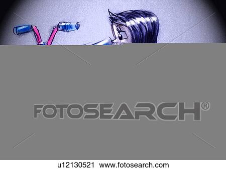 Clip Art - woman fixing bicycle. Fotosearch