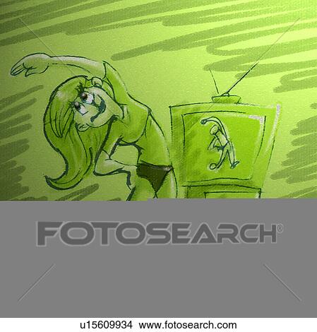 woman working out with television View Large Illustration Stock Illustration - woman working out with television. Fotosearch