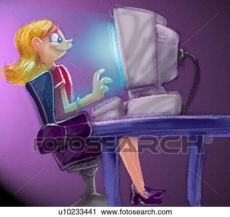 Clip Art - womaning working on computer. Fotosearch