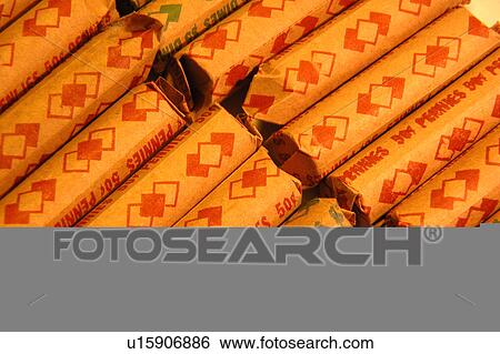 Stock Illustration - rolled up assortment of coins. Fotosearch