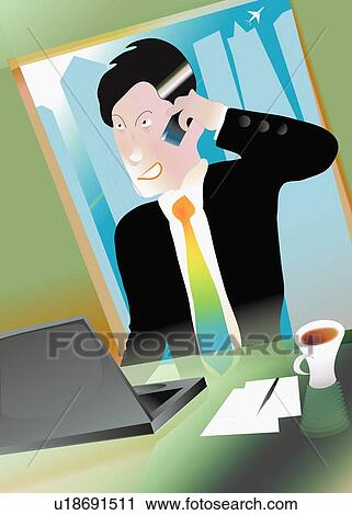 Clip Art - Angry businessman on the phone. Fotosearch