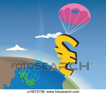 British pound symbol parachuting over earth View Large Illustration Stock Illustration - British pound symbol parachuting over earth. Fotosearch