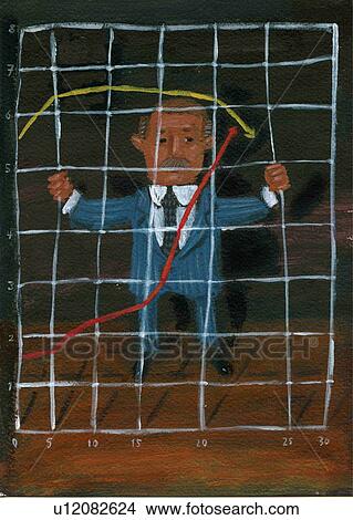 business man behind bars shaped like a graph View Large Illustration Stock Illustration - business man behind bars shaped like a graph. Fotosearch