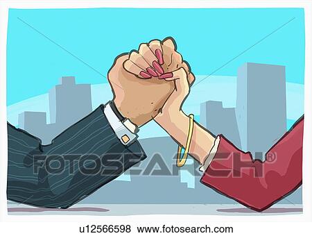 Stock Illustration - Businessman and businesswoman arm wrestling. Fotosearch