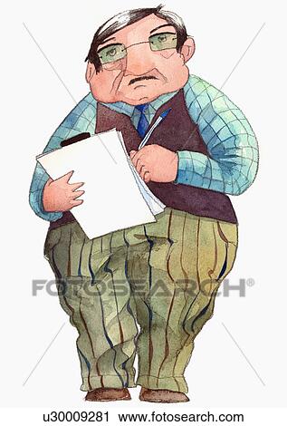 Businessman holding pen and paper View Large Illustration Clip Art - Businessman holding pen and paper. Fotosearch