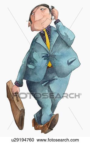 Clipart - Businessman in suit walking and talking on his cell phone. Fotosearch