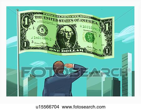 Businessman saluting dollar bill flag View Large Illustration Stock Illustration - Businessman saluting dollar bill flag. Fotosearch