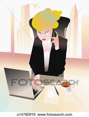 Stock Illustration - Businesswoman on the phone. Fotosearch