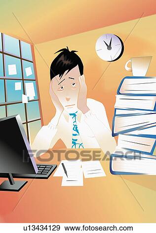 Stock Illustration - Depressed businessman in his office. Fotosearch