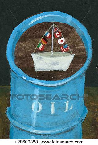 International ship floating on a barrel of oil View Large Illustration Stock Illustration - International ship floating on a barrel of oil. Fotosearch