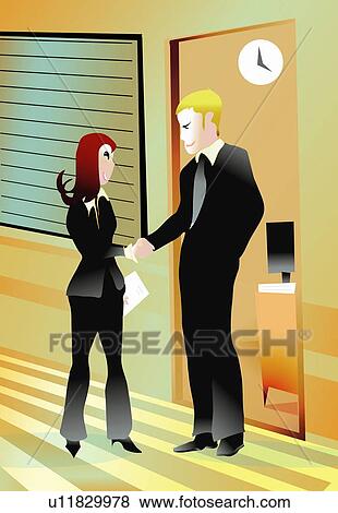 Stock Illustration - Man and woman in business meeting. Fotosearch