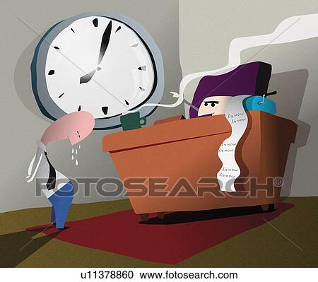 Clipart - Man getting fired for being late to work. Fotosearch