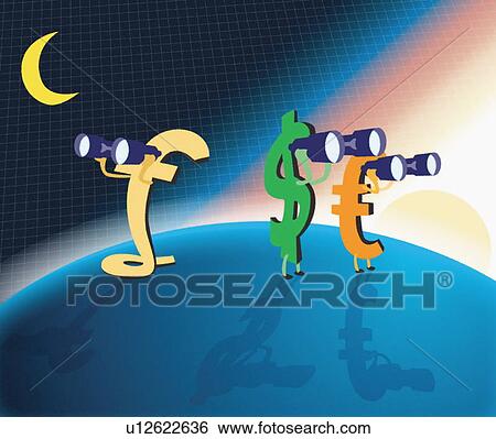 Monetary Symbols looking through binoculars View Large Illustration Stock Illustration - Monetary Symbols looking through binoculars. Fotosearch