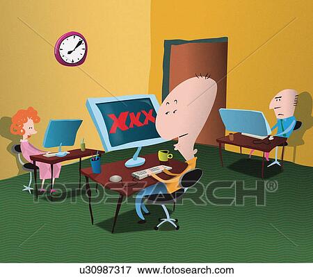 Office workers working on laptop computers View Large Illustration Stock Illustration - Office workers working on laptop computers. Fotosearch