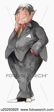 Stock Illustration - Overweight businessman in suit thinking. Fotosearch
