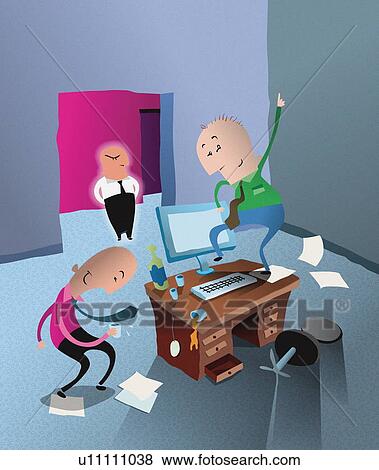 People dancing in the office while angry boss looks on View Large Illustration Stock Illustration - People dancing in the office while angry boss looks on. Fotosearch