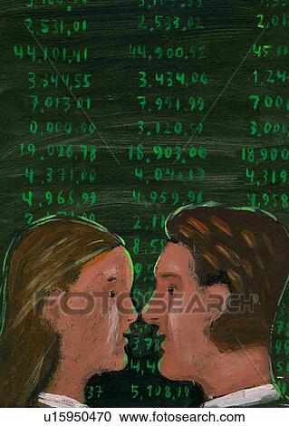 Profile of man and woman facing with numbers in background View Large Illustration Clipart - Profile of man and woman facing with numbers in background. Fotosearch