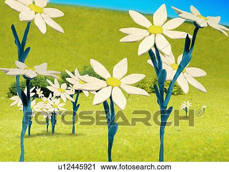 Clip Art - Daisies in a field. Fotosearch