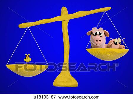 Libra: scale with little bird on one side and two pigs on the other View Large Illustration Stock Illustration - Libra: scale with little bird on one side and two pigs on the other. Fotosearch