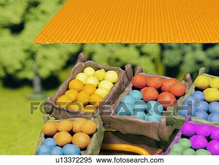 Stock Illustration - Market table with fruits and vegetables. Fotosearch