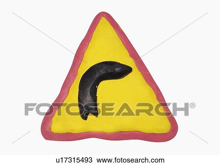 Drawing - Right hand curve ahead sign. Fotosearch