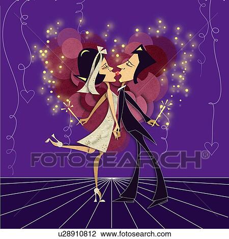 Bride and groom kissing View Large Illustration Drawing - Bride and groom kissing. Fotosearch