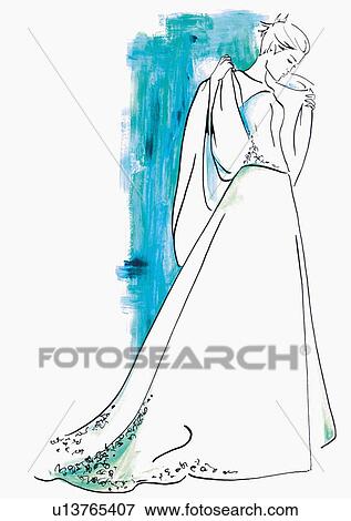 Stock Illustration - Bride posing in her wedding dress. Fotosearch