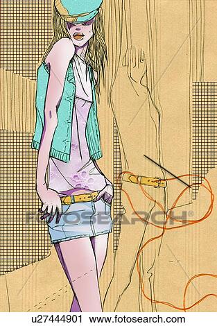 Clip Art - Cool young woman with man in background. Fotosearch