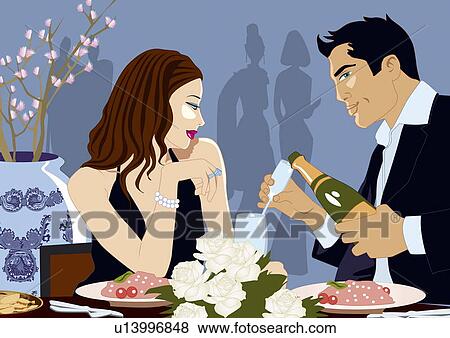 Stock Illustration - Couple eating at an Asian restaurant. Fotosearch