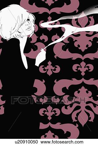 Clipart - Dressed up woman with cigarette in hand. Fotosearch