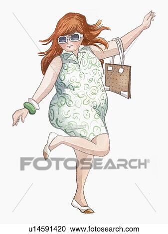 Overweight woman in patterned dress View Large Illustration Clipart - Overweight woman in patterned dress. Fotosearch