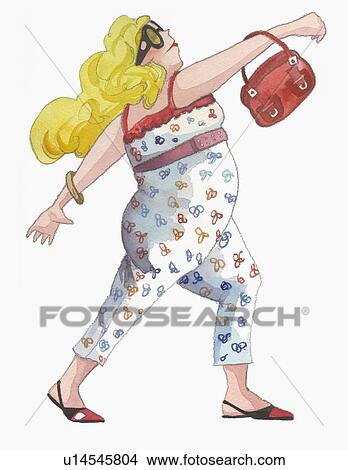 Stock Illustration - Overweight woman in patterned outfit. Fotosearch