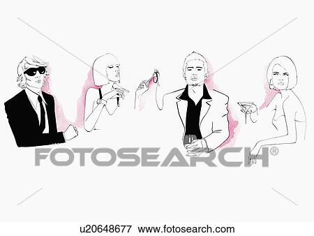 Stock Illustration - Two couples with drinks. Fotosearch