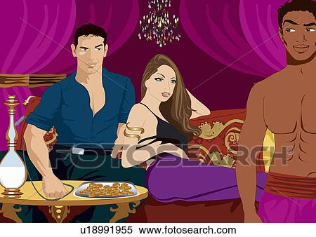 Stock Illustration - Waiter looking at other man's girlfriend. Fotosearch