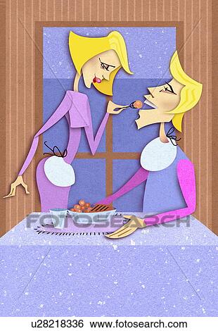 Stock Illustration - Woman feeding man. Fotosearch