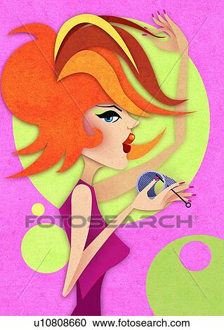 Woman fixing hair with rollers View Large Illustration Clipart - Woman fixing hair with rollers. Fotosearch