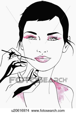 Stock Illustration - Woman having lip liner applied. Fotosearch