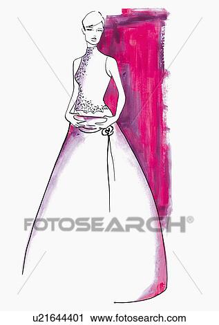 Clip Art - Woman posing in a gown. Fotosearch