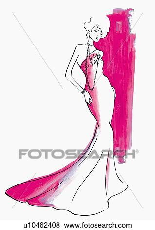 Woman posing in a gown View Large Illustration Stock Illustration - Woman posing in a gown. Fotosearch