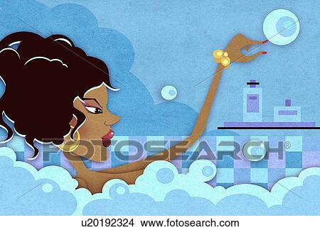 Woman taking a bubble bath View Large Illustration Stock Illustration - Woman taking a bubble bath. Fotosearch