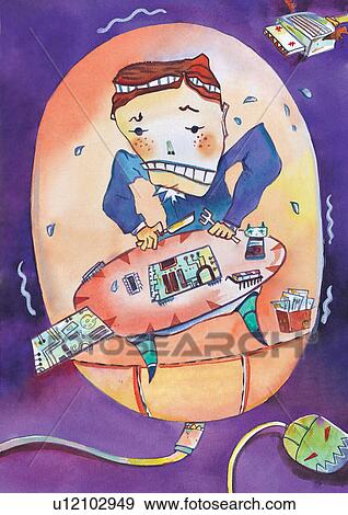 Stock Illustration - sitting, representation, confused, working, illusionary. Fotosearch