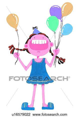 女の子 絵 子供 水彩画 笑い Birthday Balloon スケッチ U Fotosearch
