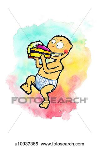 birthday, child, bite, watercolor, painting, cake View Large Illustration Stock Illustration - birthday, child, bite, watercolor, painting, cake. Fotosearch